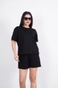 Osy Modal Yumuşak Dokulu Kumaş Bisiklet Yaka T-shirt Kısa Şort İkili Takım - Siyah resmi